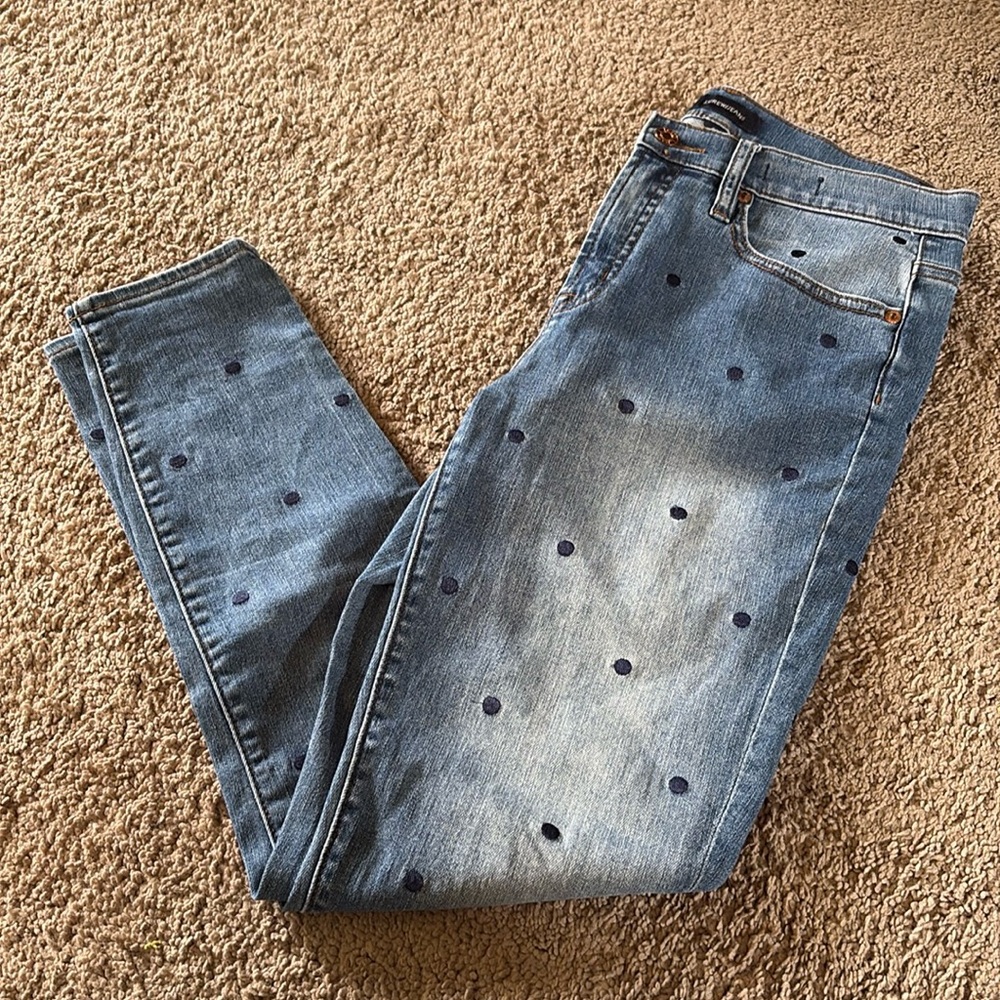 J. Crew • High-Rise Toothpick Jeans in Indigo Embroidered Polka Dots - Picture 4 of 8